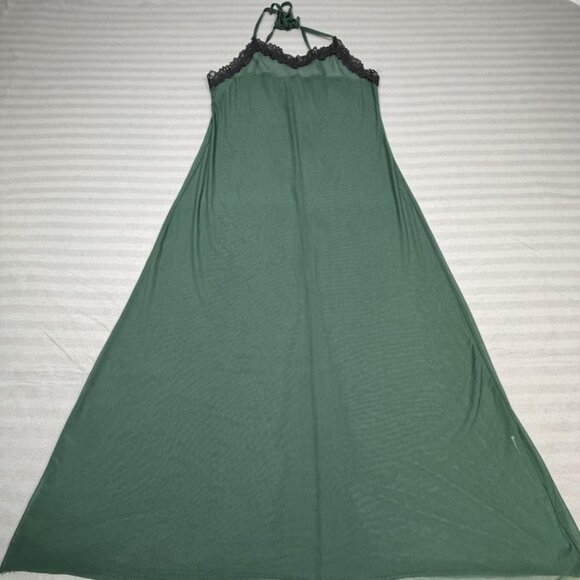 Sheer Lace Trim Nightgown Slip Dress Womens Large Green Halter Mesh Lingerie - Picture 8 of 10